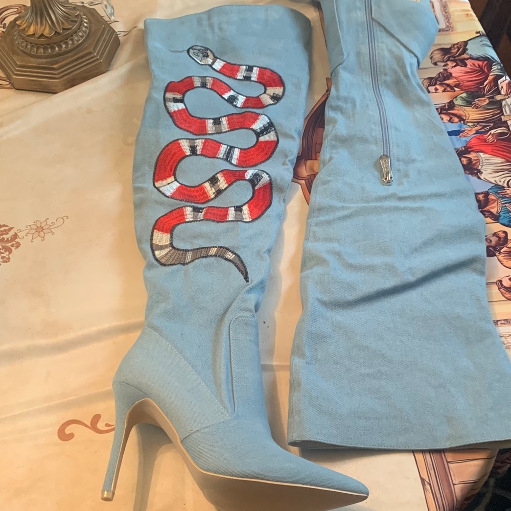 Cape Robbin Light Blue Snake Over the Knee Boots